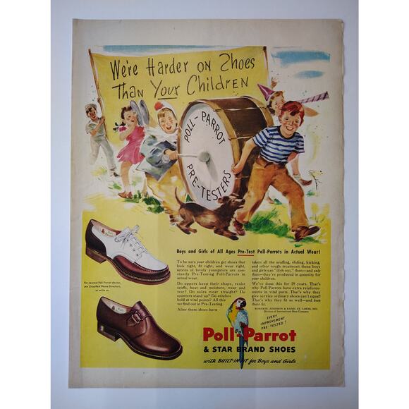 1946 Poll-Parrot Shoes Print Ad Happy Kids Marching Band Parade Yellow Ephemera - Picture 4 of 7